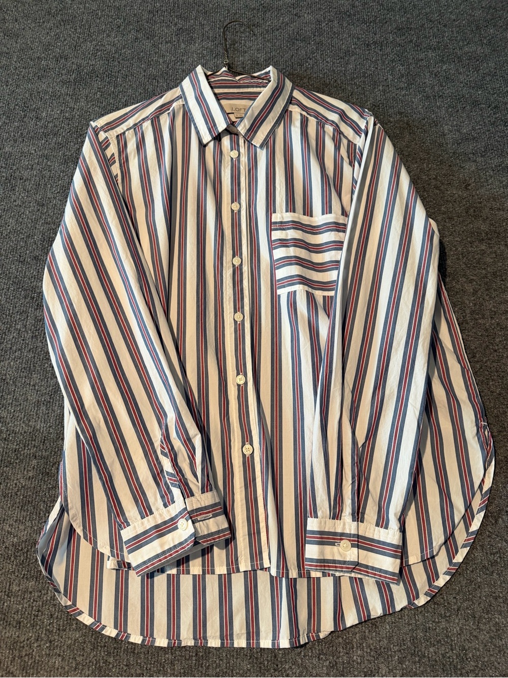 LOFT Striped Dress Shirt in Cream with Blue & Red Stripes